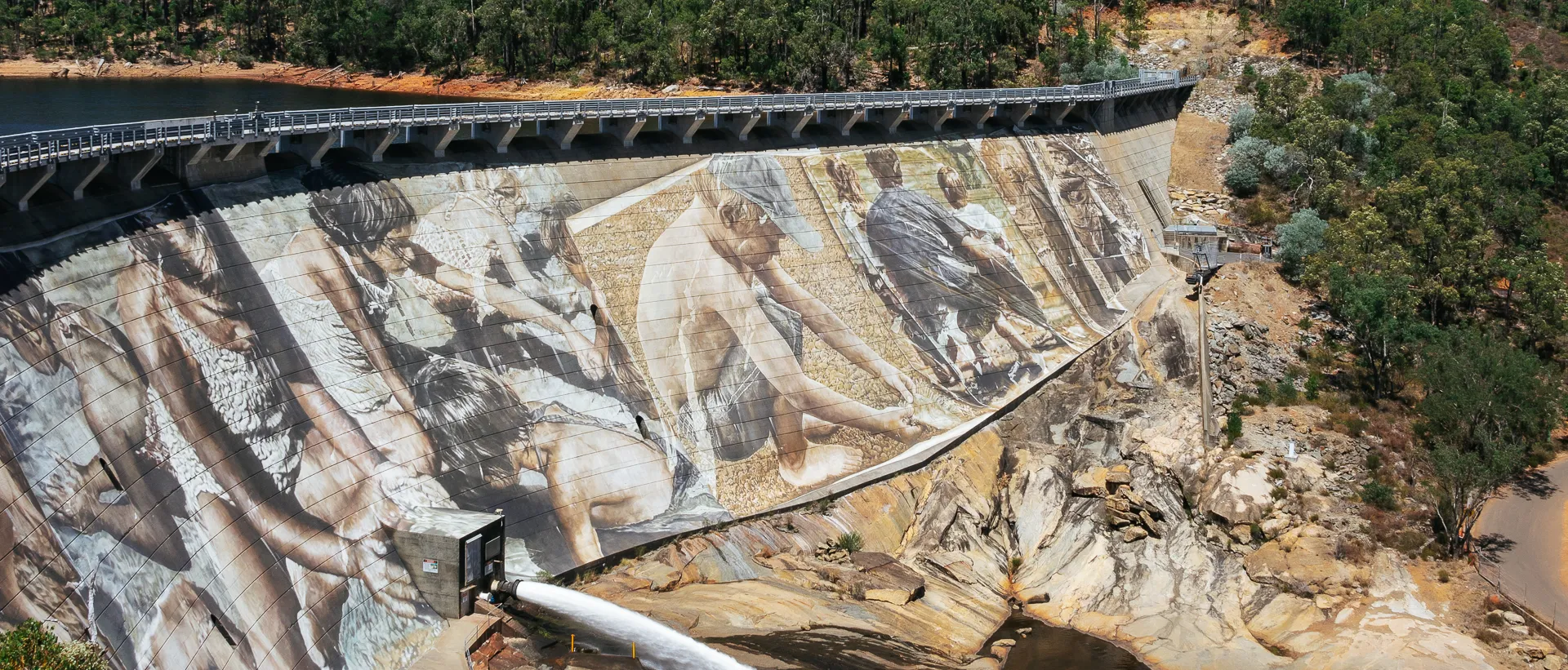 The Wellington Dam Mural, the largest dam mural in the world, near Collie in Western Australia.
